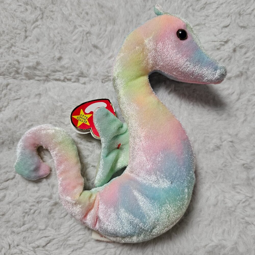 Vintage 1999 Ty Beanie Baby Neon the Seahorse Plush Toy Stuffed Animal